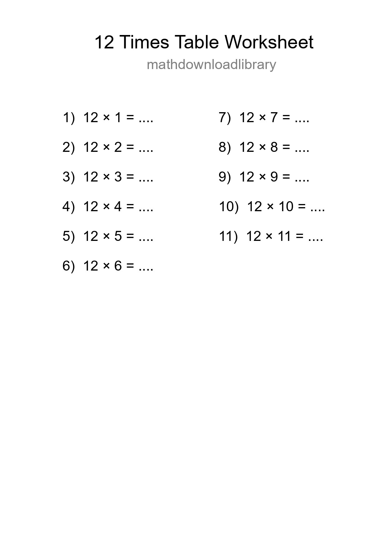 Grade 4 Multiplication Table 12 Practice - Part 273