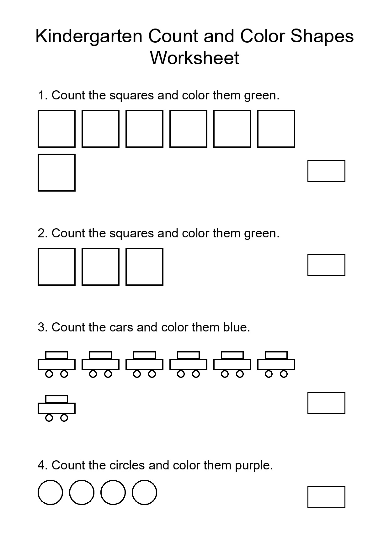 Kindergarten Count and Color Shapes Worksheet