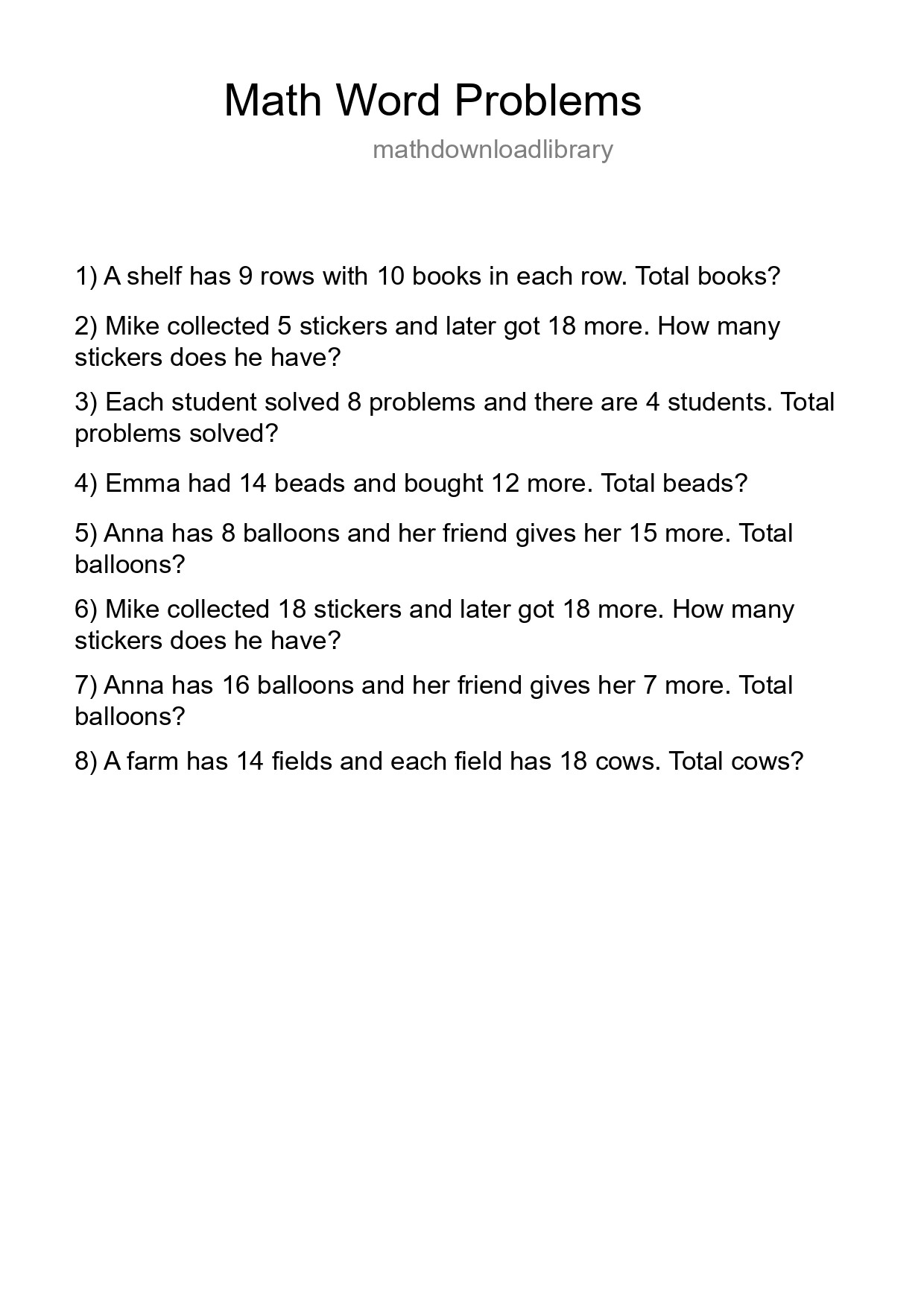Math Word Problem Worksheet