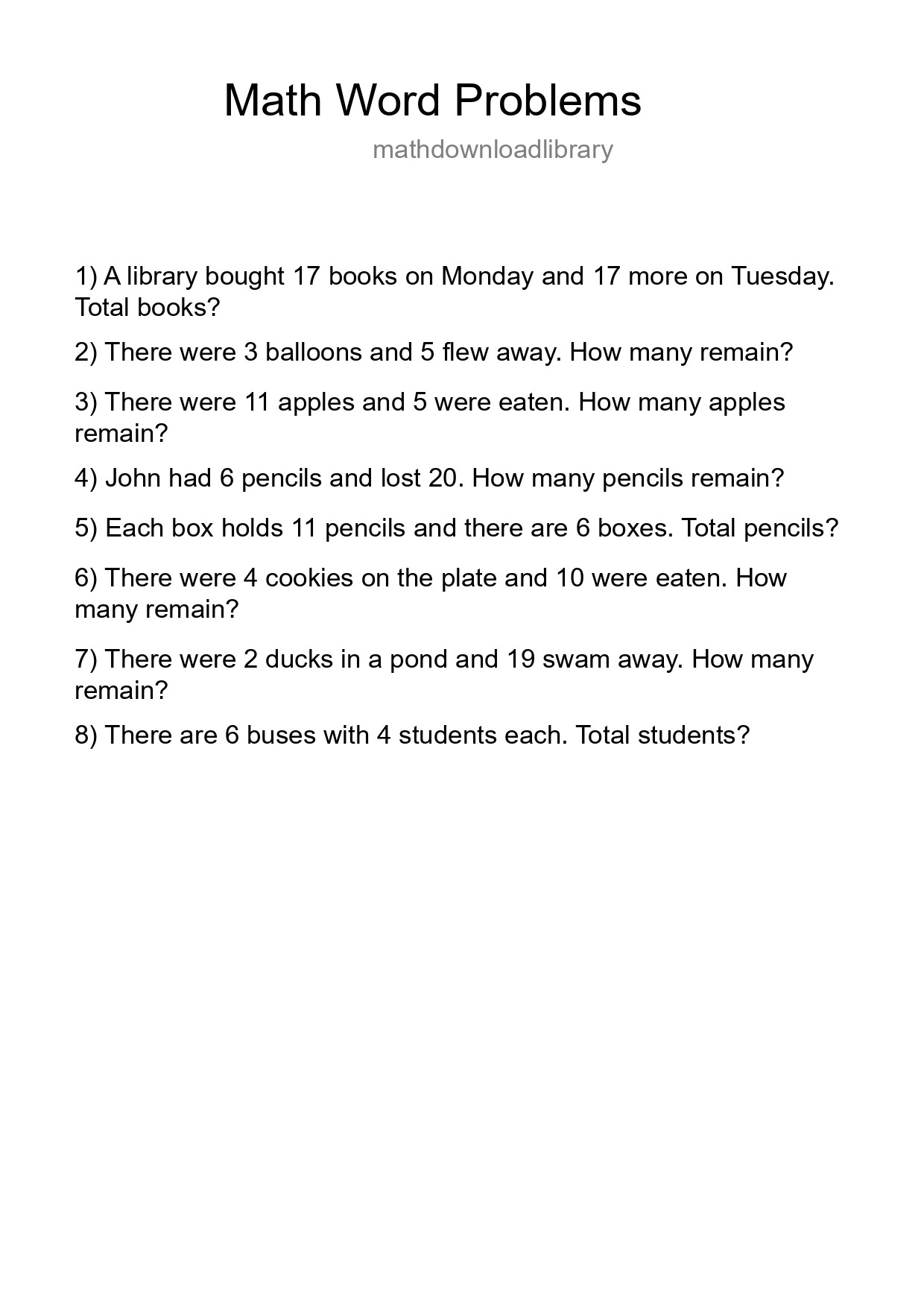 Math Word Problem Worksheet