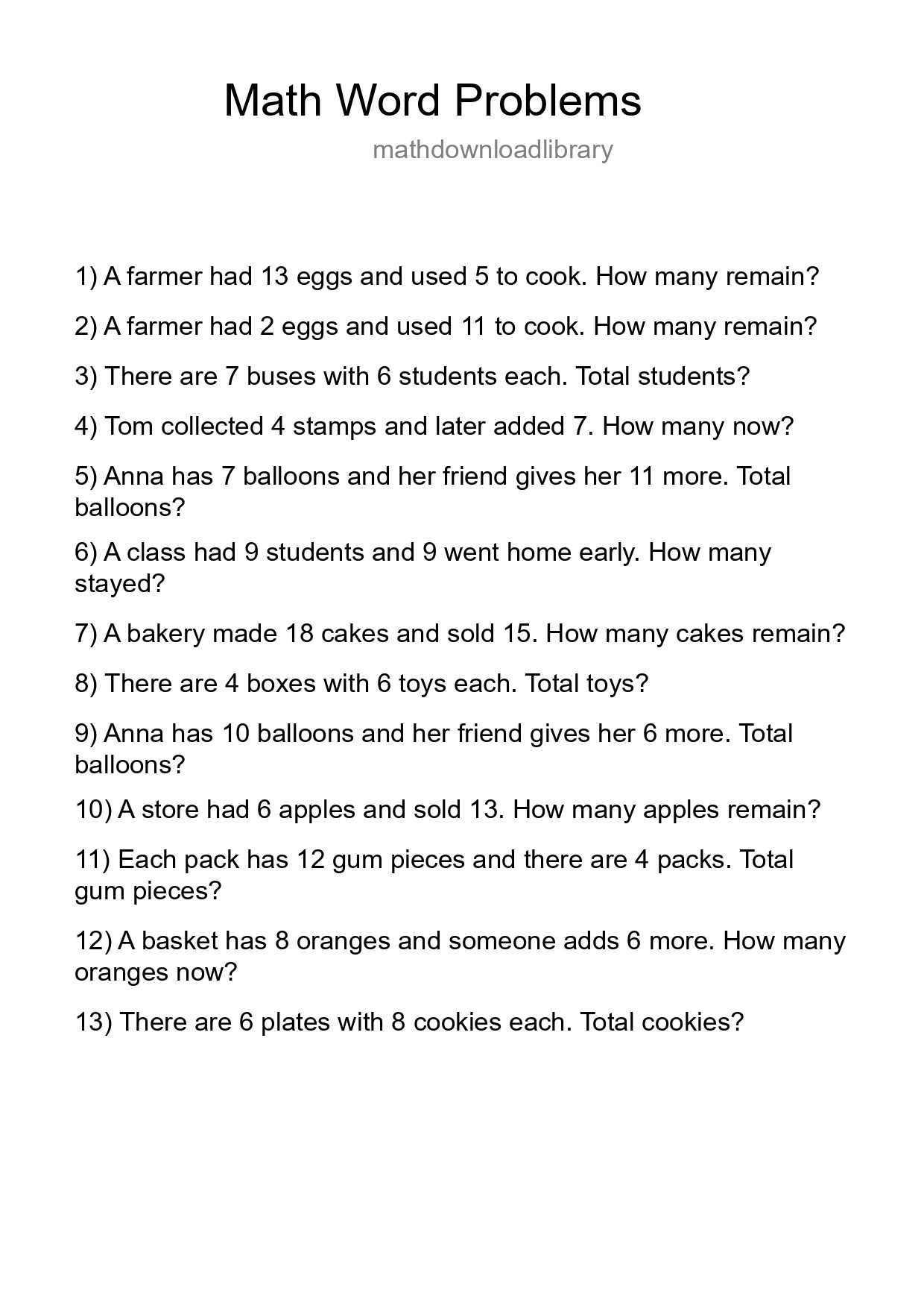 Math Word Problem Worksheet