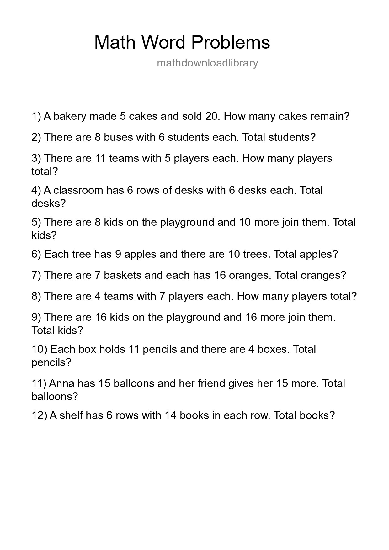 Math Word Problem Worksheet