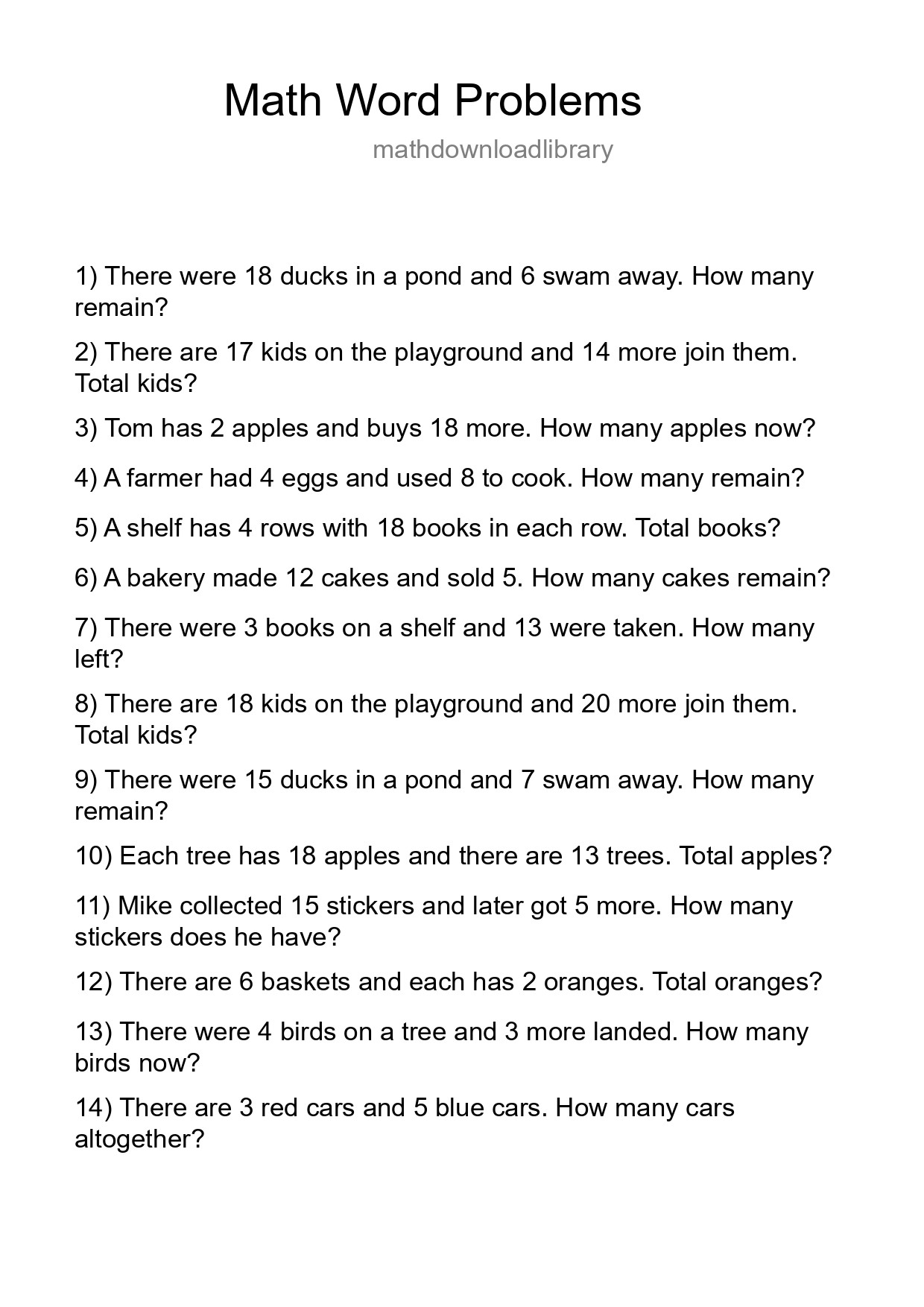 Math Word Problem Worksheet