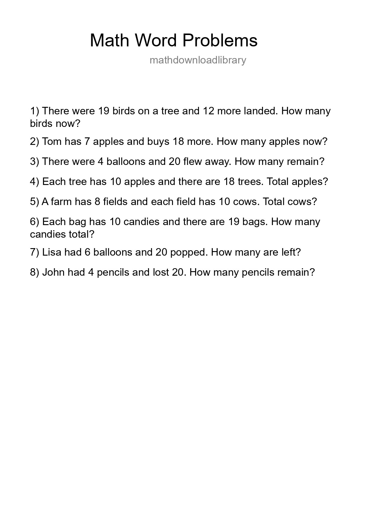 Math Word Problem Worksheet