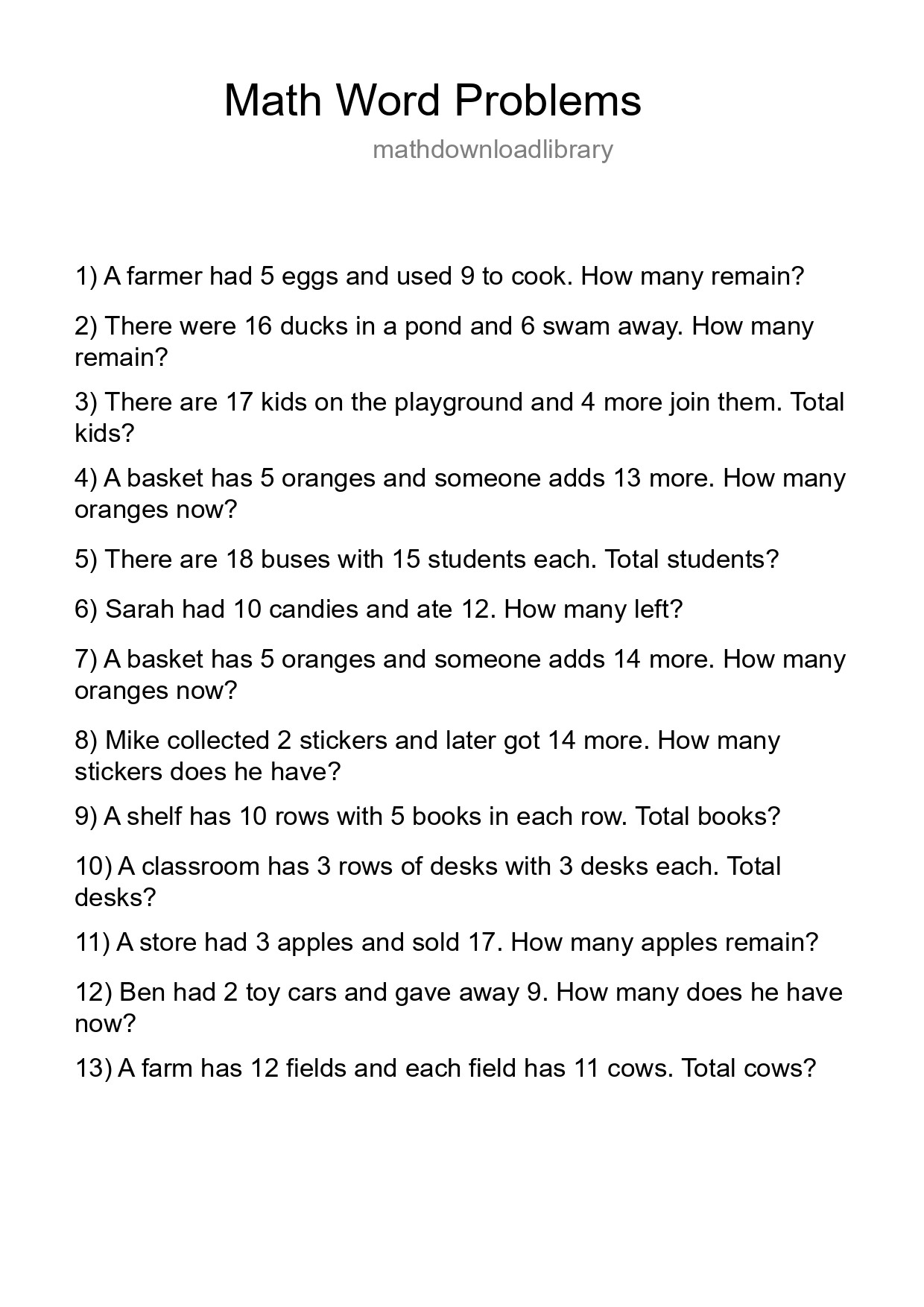 Math Word Problem Worksheet