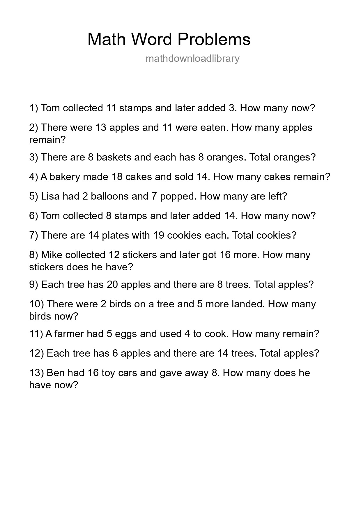 Math Word Problem Worksheet