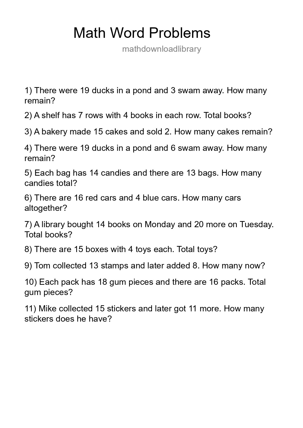 Math Word Problem Worksheet