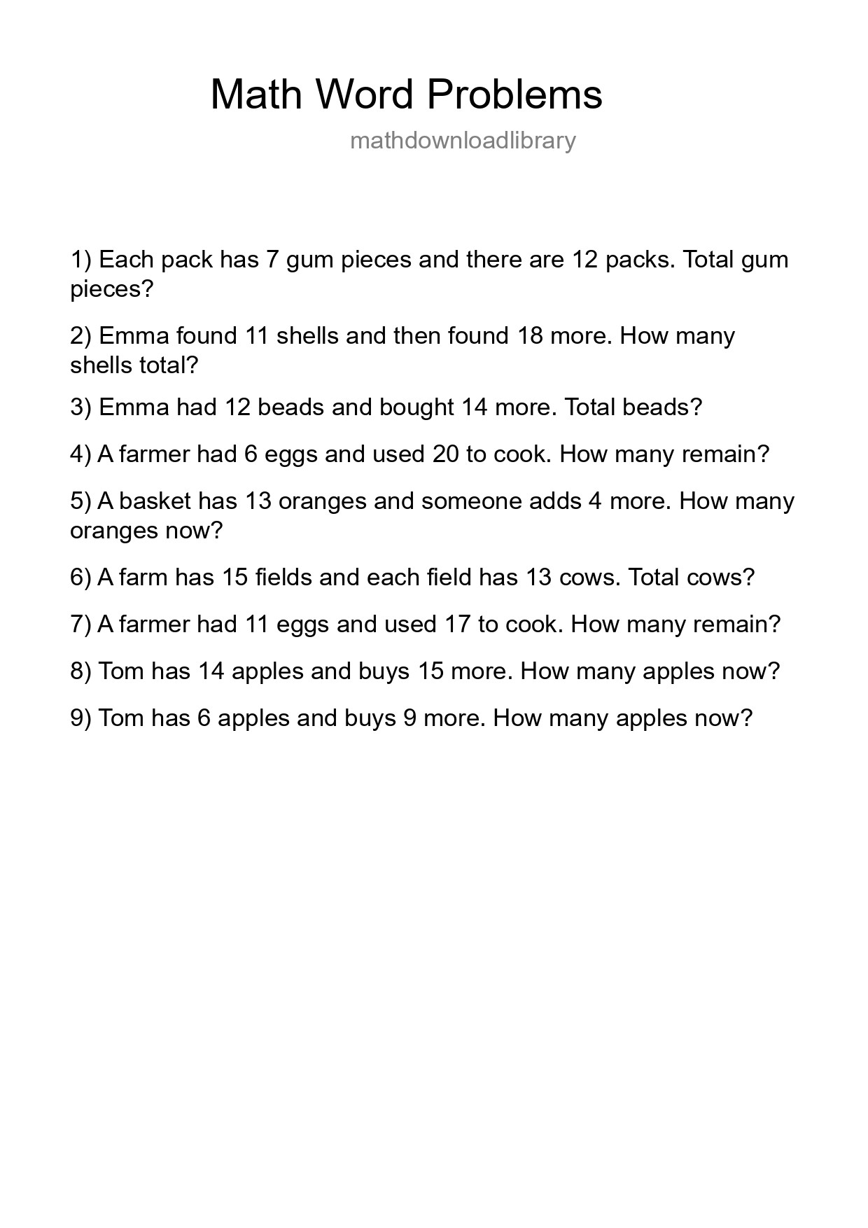 Math Word Problem Worksheet