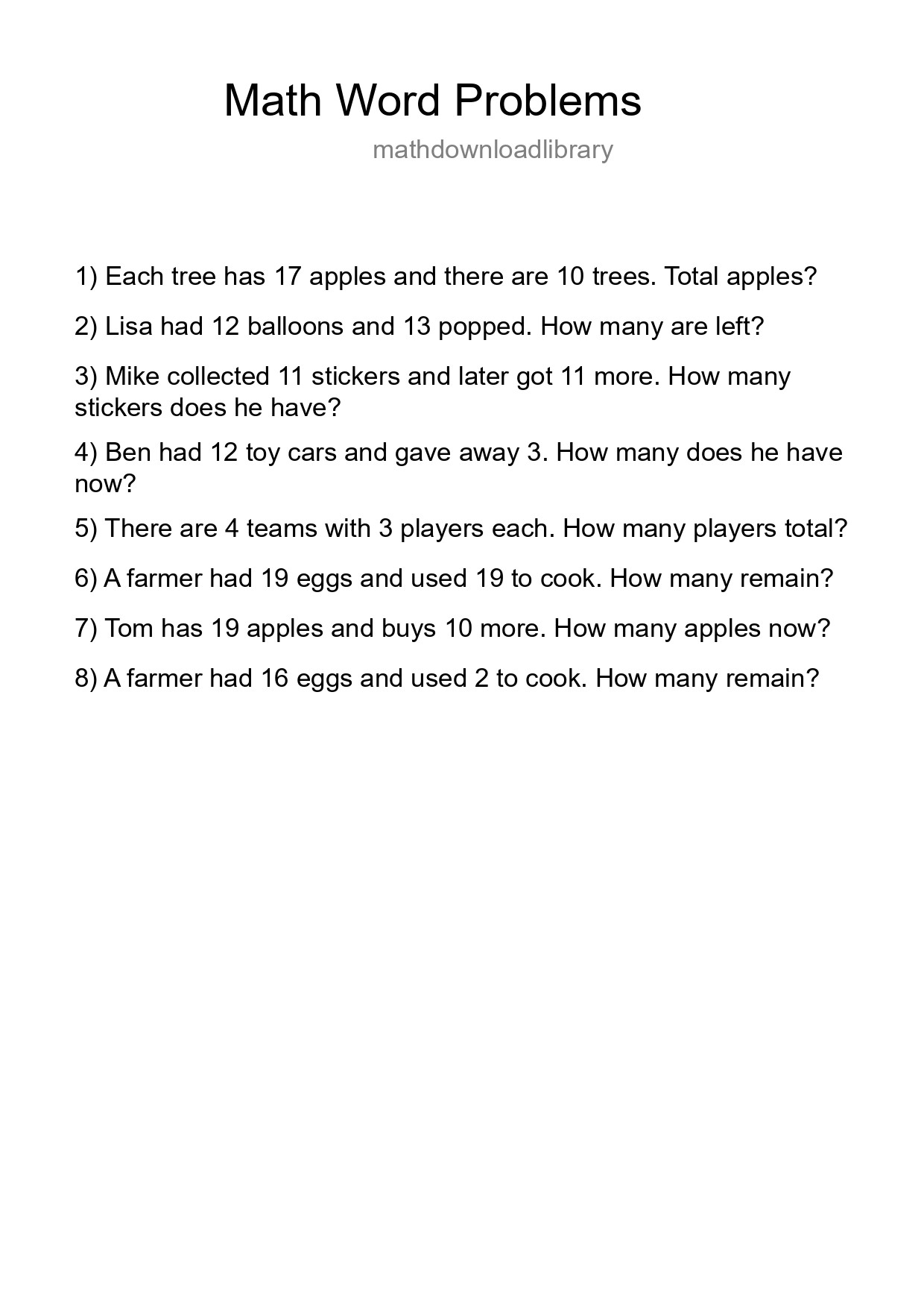 Math Word Problem Worksheet