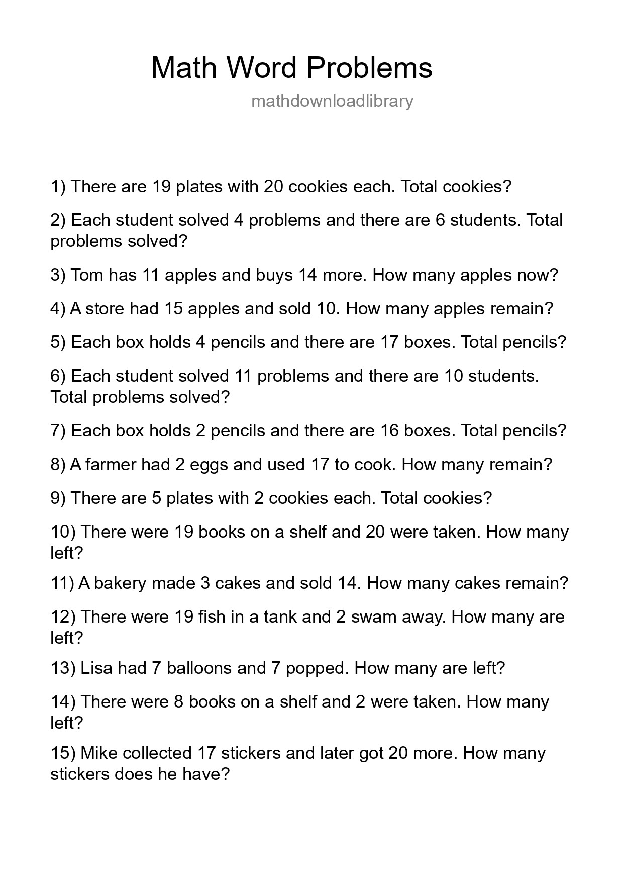 Math Word Problem Worksheet