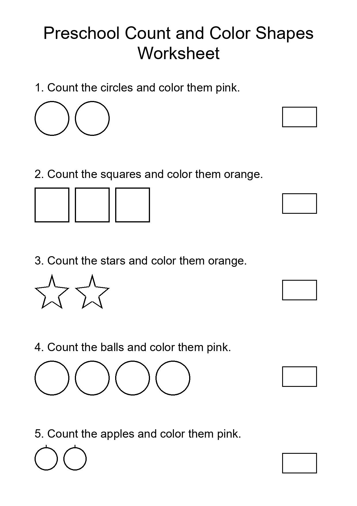 Preschool Count and Color Shapes Worksheet