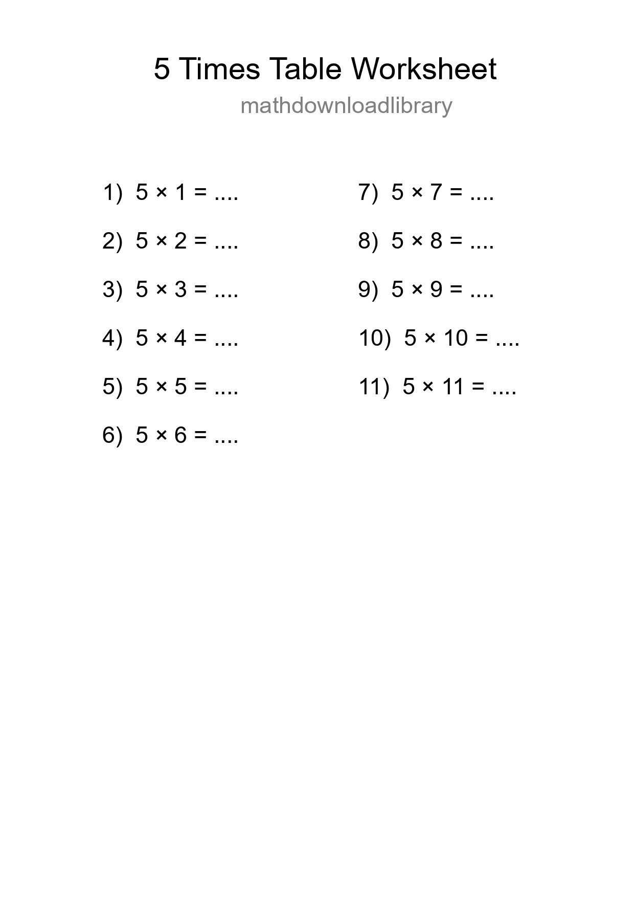 Printable 5 Times Table Worksheet For Grade 2 - Part 163