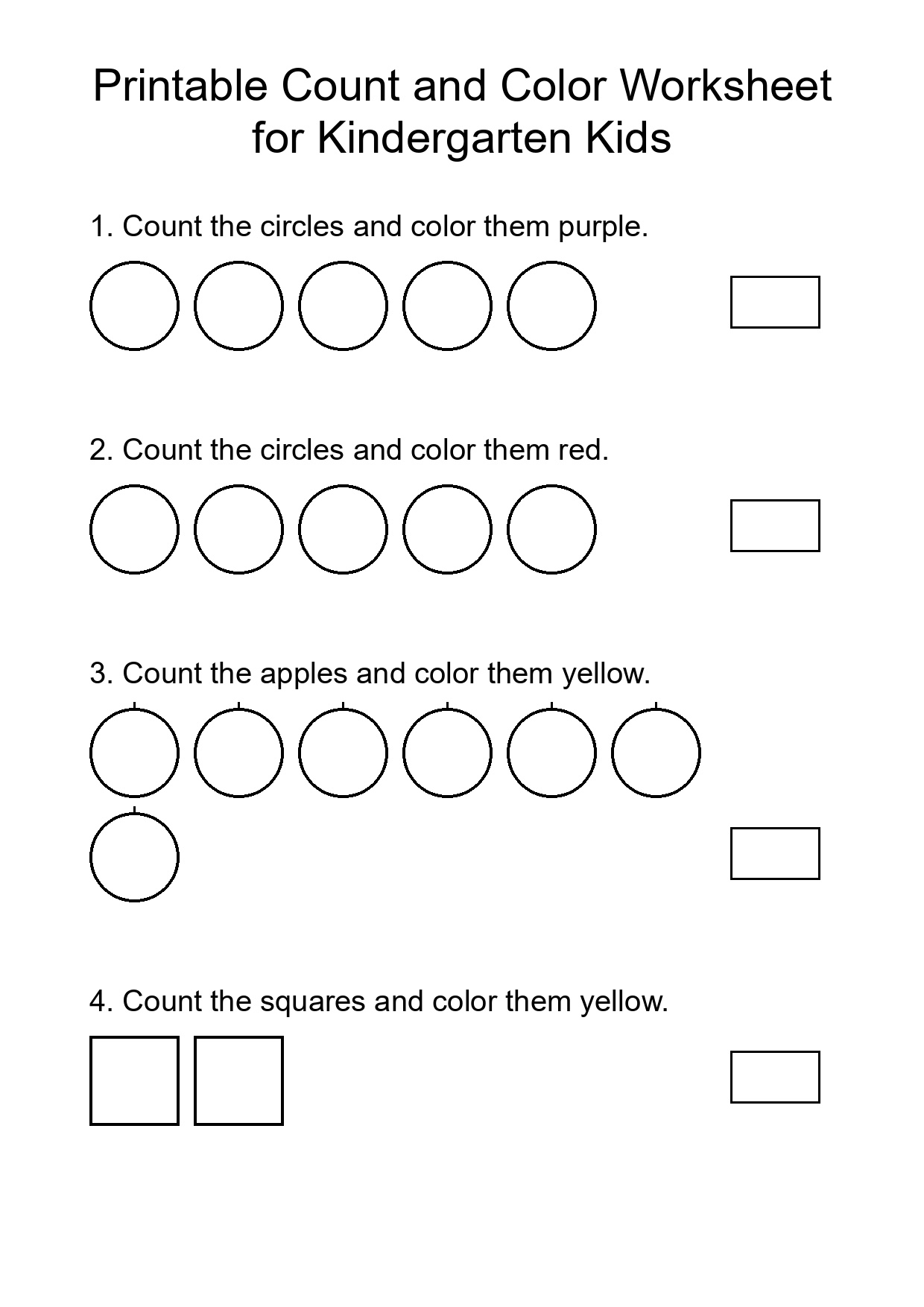 Printable Count and Color Worksheet for Kindergarten Kids