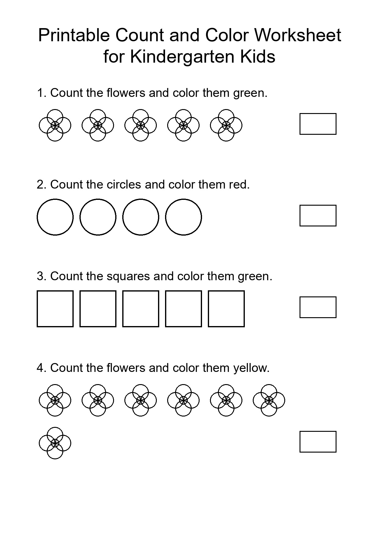 Printable Count and Color Worksheet for Kindergarten Kids