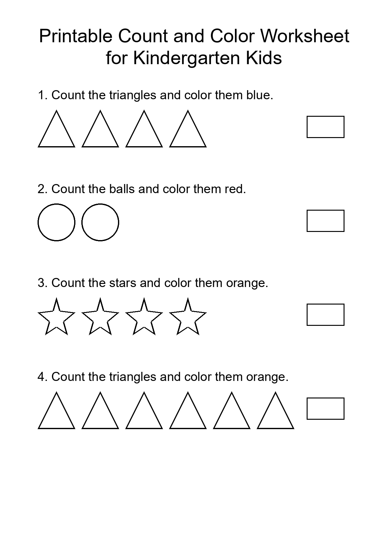 Printable Count and Color Worksheet for Kindergarten Kids