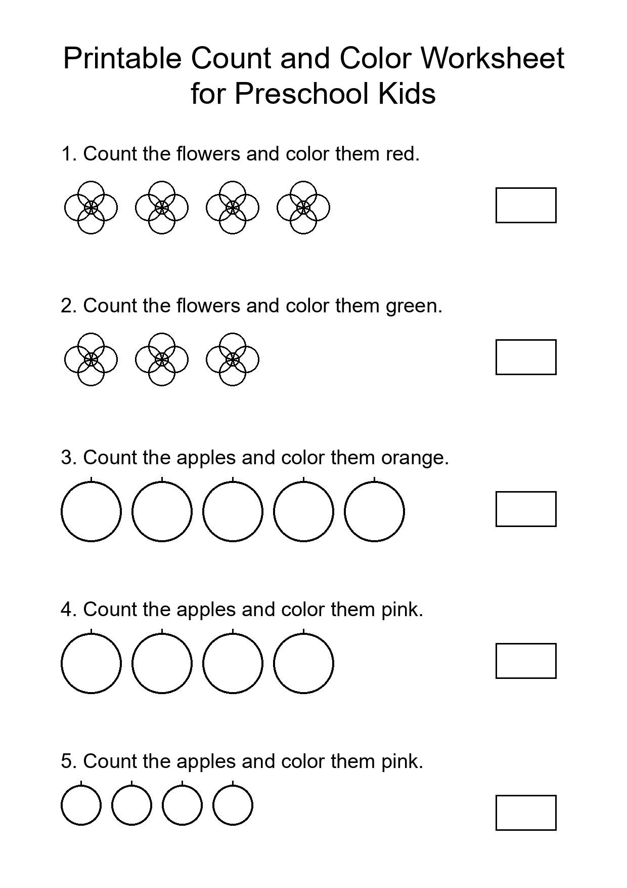 Printable Count and Color Worksheet for Preschool Kids