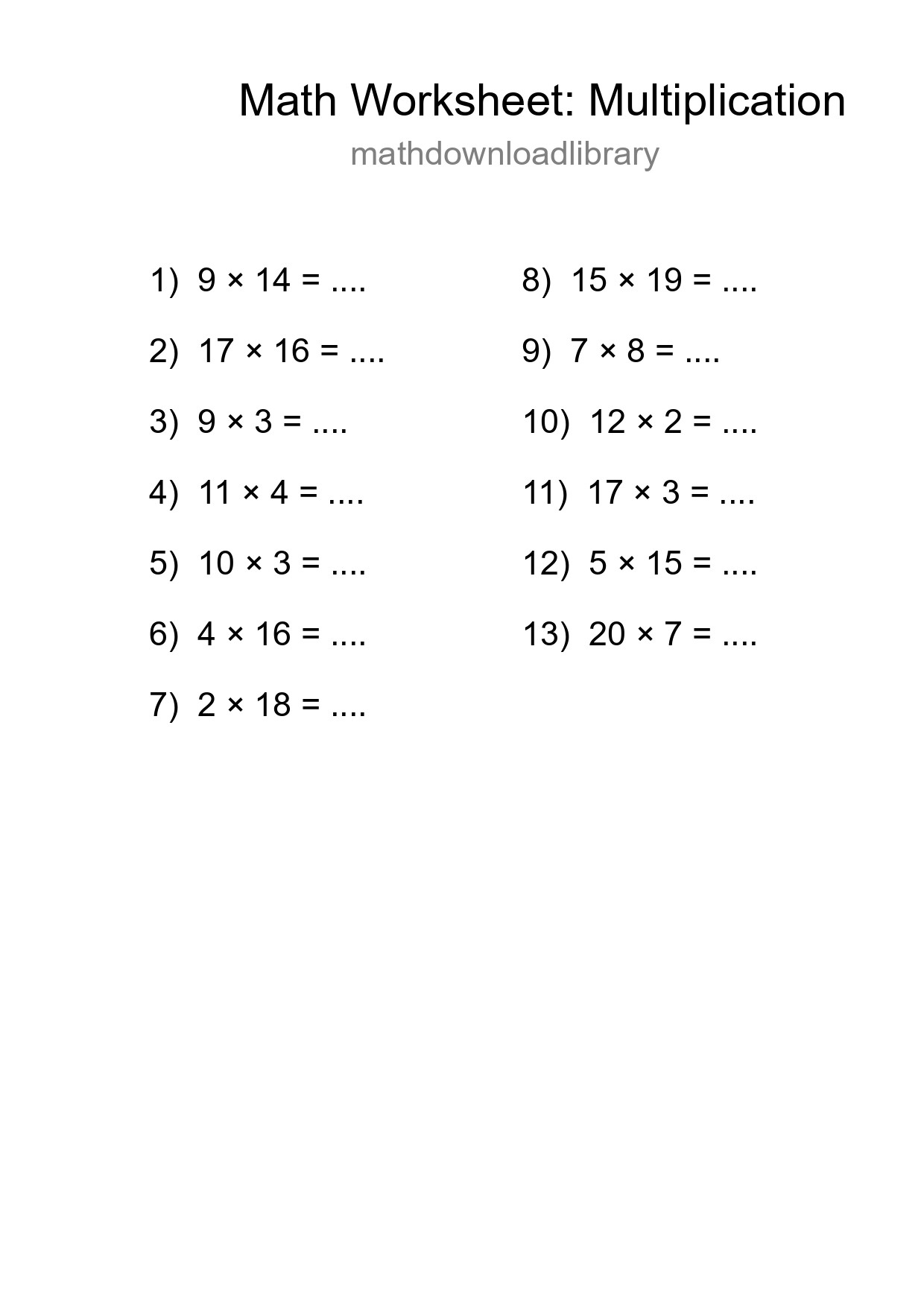 Printable Free 13 Multiplication Math Worksheet For Grade 2 - Part 51