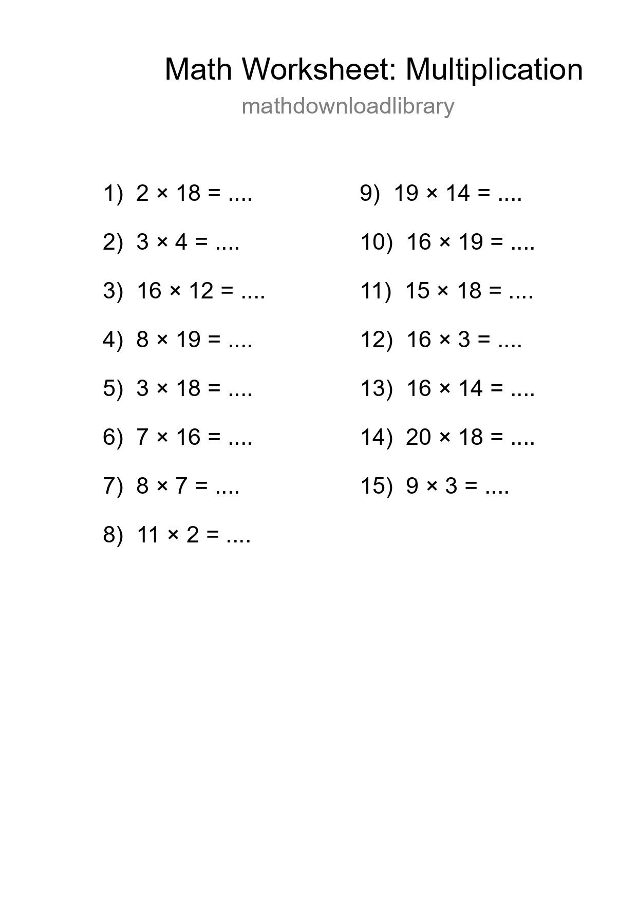 Printable Free 15 Multiplication Math Worksheet For Grade 2 - Part 84