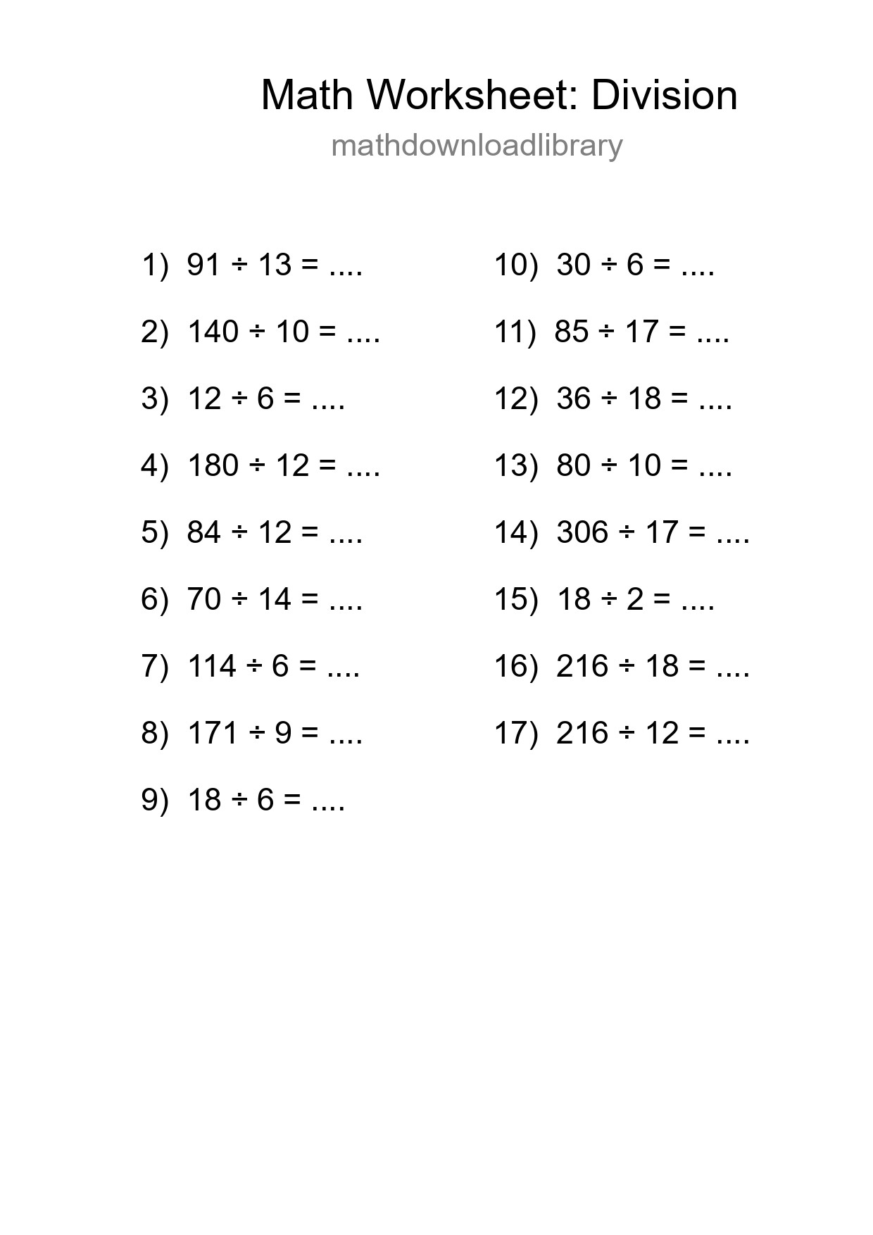 Printable Free 17 Division Math Worksheet For Grade 2 - Part 257