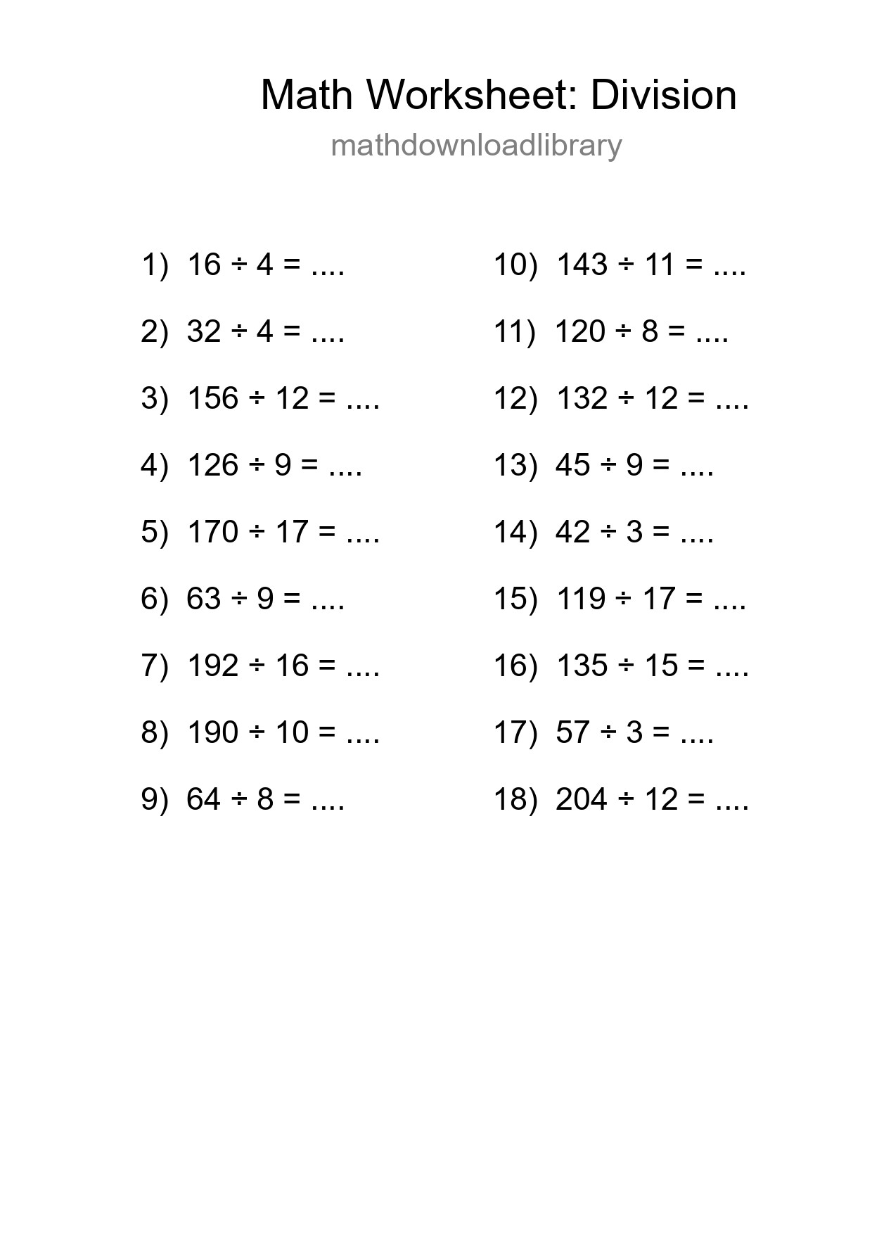Printable Free 18 Division Math Worksheet For Grade 2 - Part 103