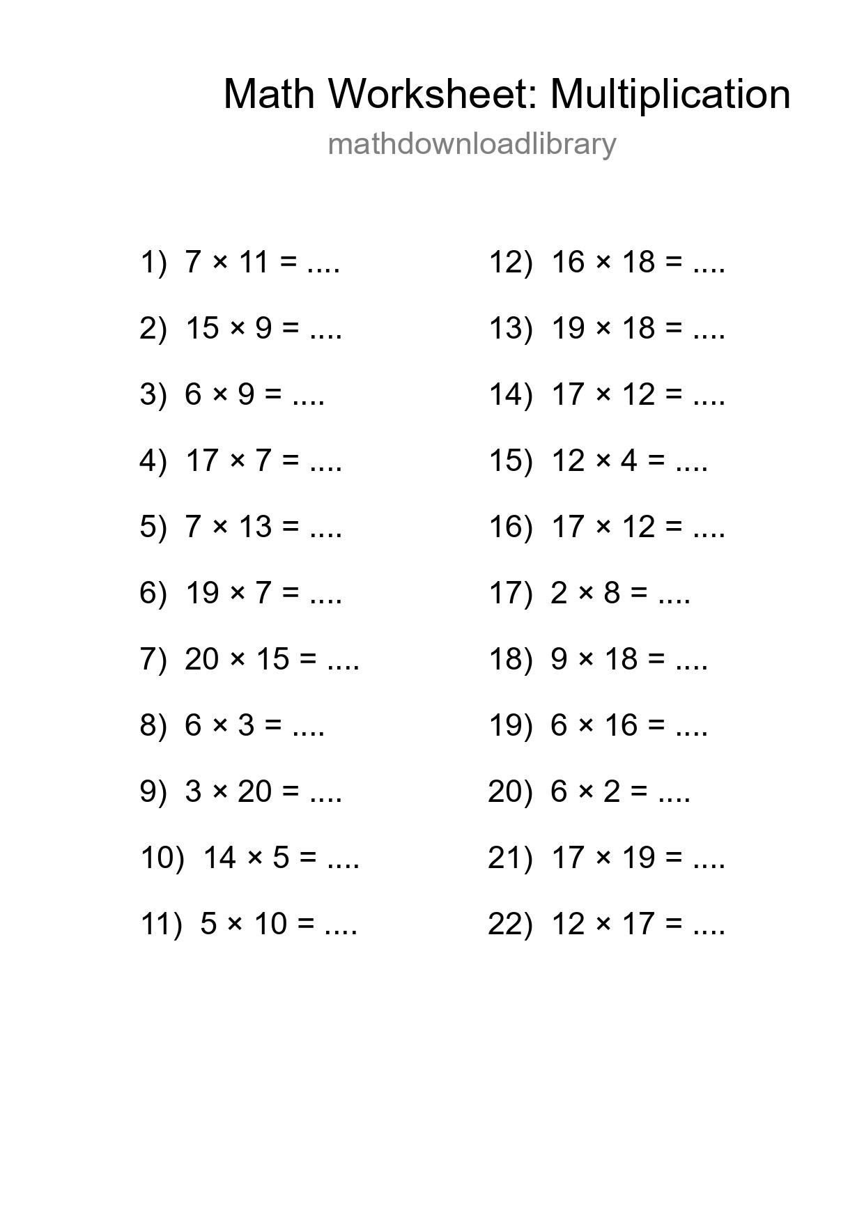 Printable Free 22 Multiplication Math Worksheet For Grade 2 - Part 139