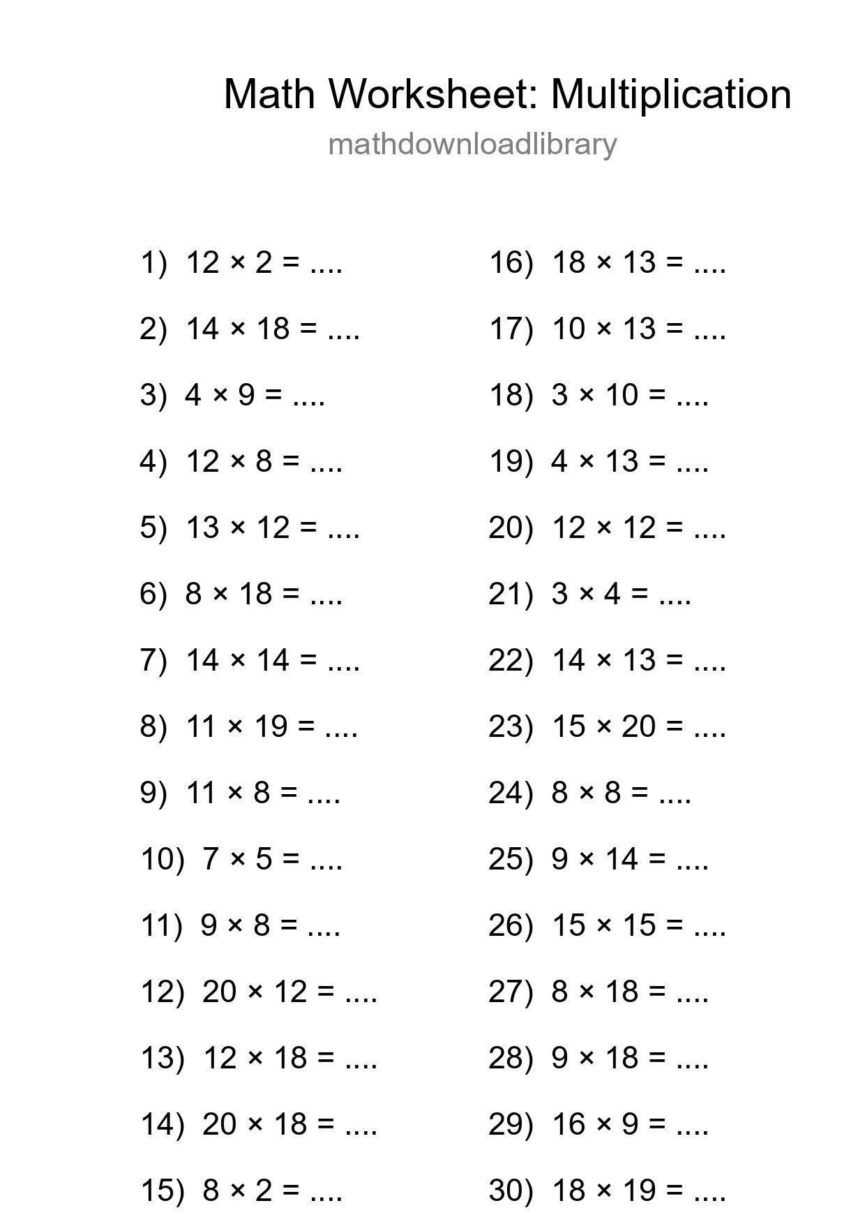 Printable Free 30 Multiplication Math Worksheet For Grade 2 - Part 216